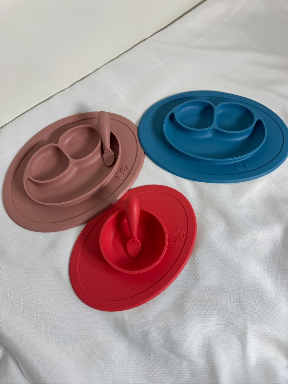 EzPz Silicone Suction Toddler Plate with Spoon Pink, Blue